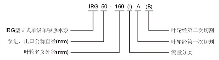 IRG型立式单级单吸热水泵型号意义图